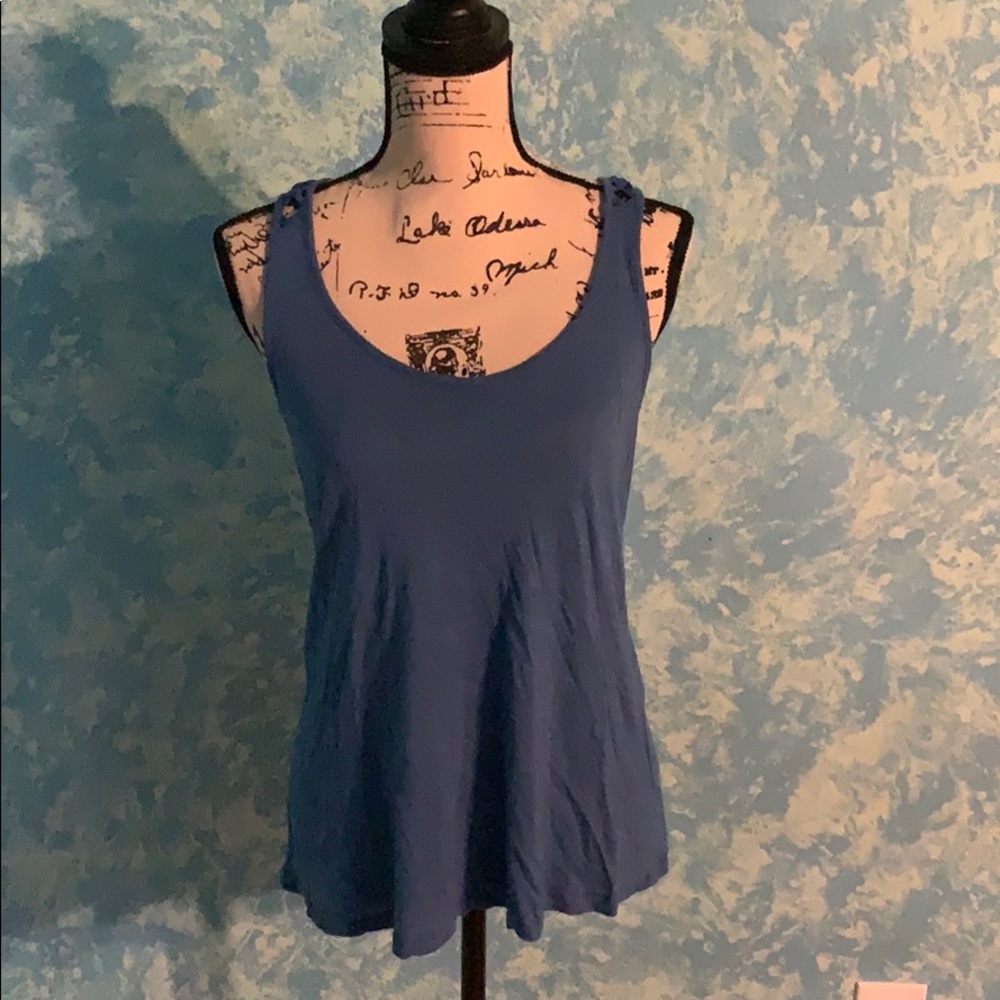 Blue plain tank top with fancy back
